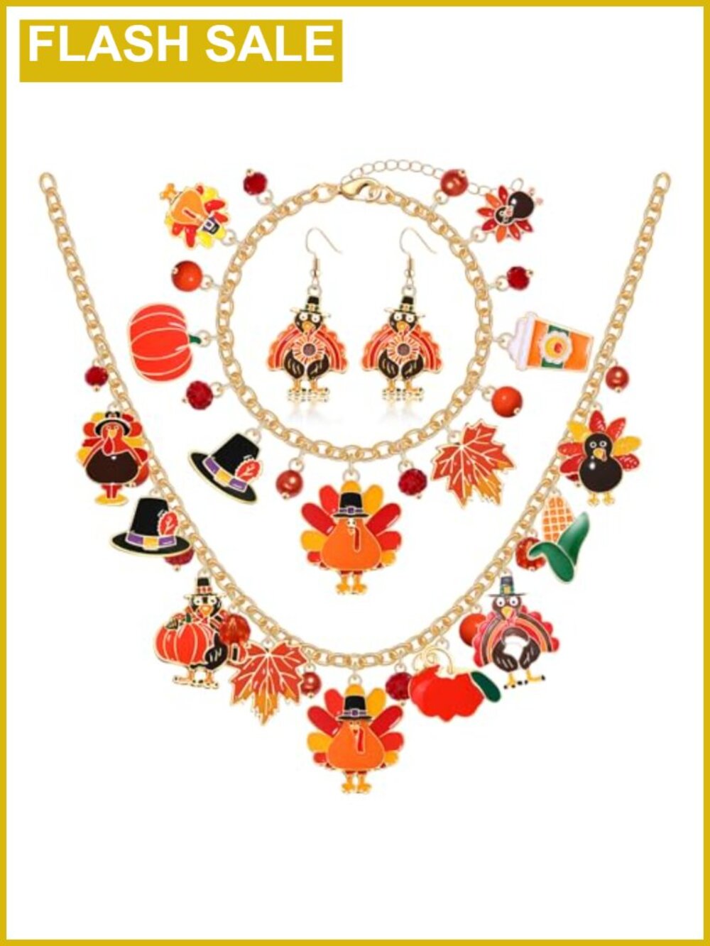 Halloween Jewelry Set Necklace Bracelet Earrings Pumpkin Spider Ghost Charm